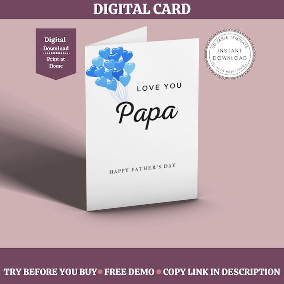 Papa Father's Day Card Printable Father Day Card Papa | Etsy