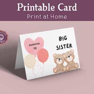 Tarjeta imprimible de "Ascenso a Hermana Mayor", tarjeta de "Nueva Hermana", anuncio de hermana, tarjeta de "Hermana Mayor", tarjeta de "Bebé", descarga instantánea de "Nuevo Hermano".