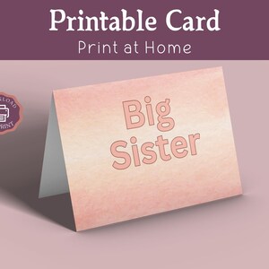 Faire-part grande soeur imprimable, carte de révélation de grossesse pour soeur, carte d'anniversaire pour soeur, carte de correspondance, téléchargement immédiat