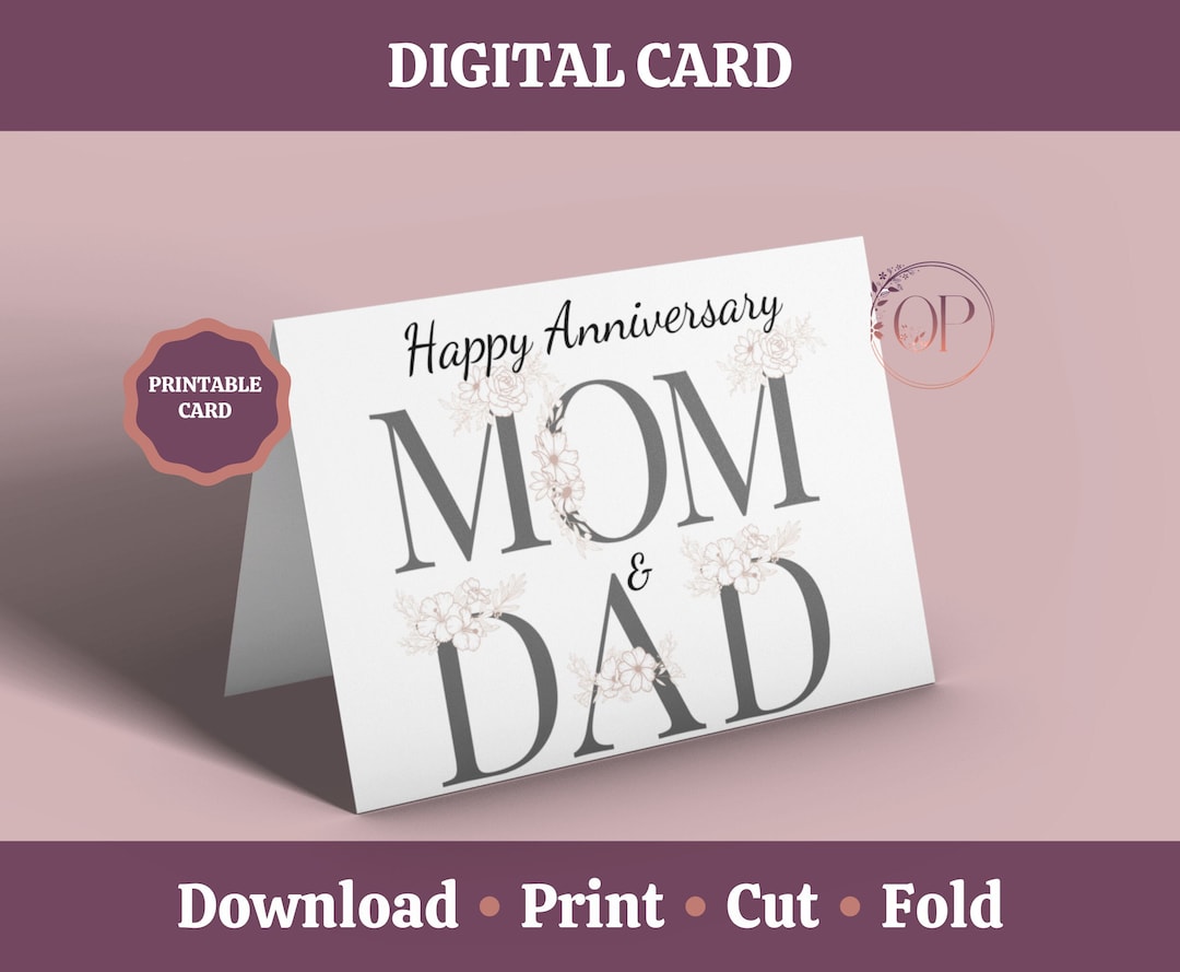 Anniversary Card Printable, Mom &amp; Dad Card, Couple Card, Card for ...