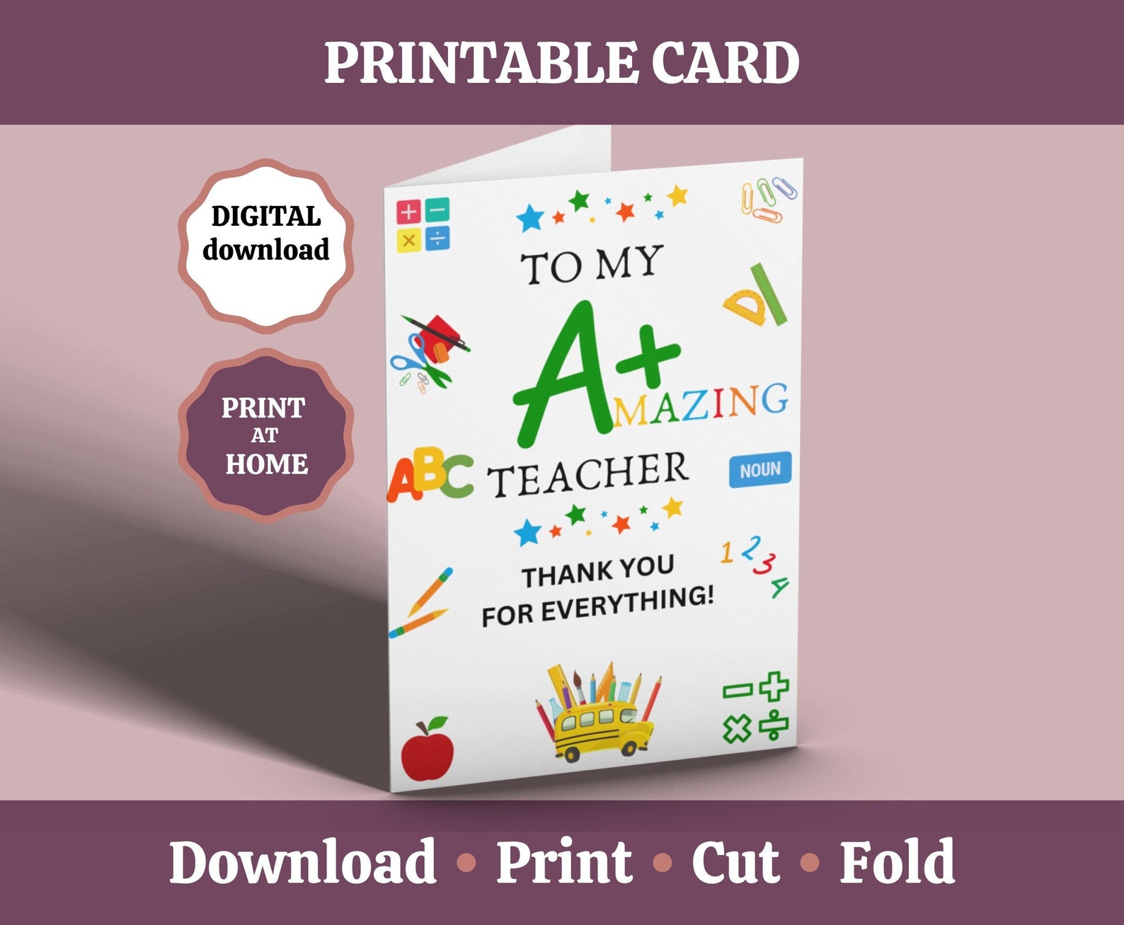 Teacher End Of Year Thank You Cards Printable Teacher Card Teacher 