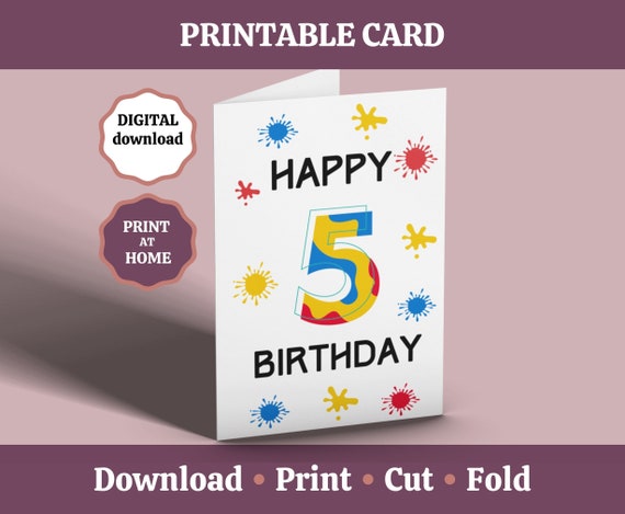 5th Birthday Card Printable Happy 5th Birthday Card 5 Year - Etsy