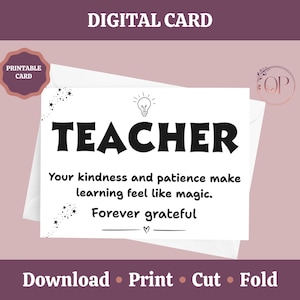 Cartão de felicitações para professores para impressão, modelo de agradecimento para download instantâneo, presente de fim de período escolar, cartão de semana de agradecimento, presente para professores