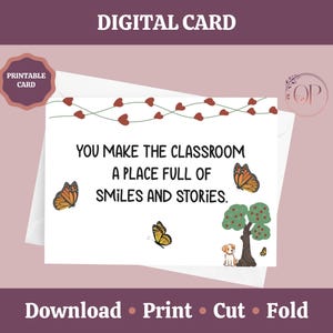 Cartão de agradecimento para professores para impressão, cartão para professores, presente de fim de período letivo, equipe de escola primária, dia do professor, download instantâneo