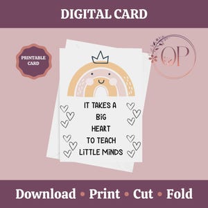 Carte de professeur à imprimer, carte de remerciement pour professeur, cadeau pour professeur de garderie d'âge préscolaire, maternelle, école primaire, au revoir téléchargement immédiat PDF