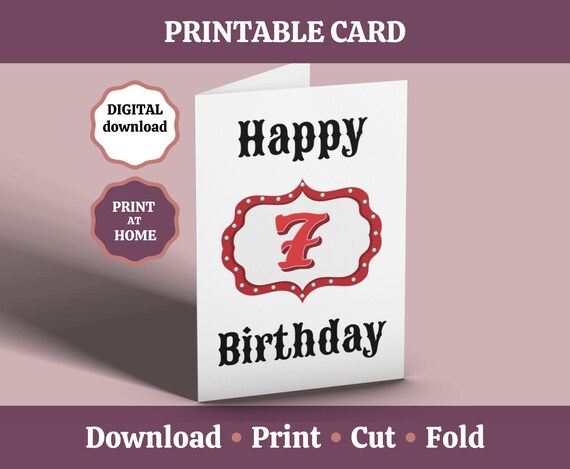 7th Birthday Card Printable 7th Birthday Card 7 Year Old - Etsy