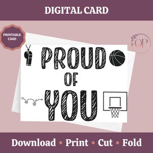 Fier de vous basket-ball imprimable carte, carte de félicitations bravo, remise des diplômes ou encouragement, téléchargement numérique, carte pour un ami