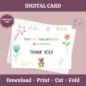 Druckbare Lehrer Dankeskarte, Sofortiger Download Lehrer Karte Vorlage, Ende des Schulbegriffs Geschenk, Anerkennungswoche Sofortiger Download