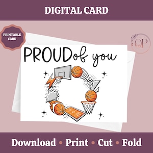 Fier de vous basket-ball imprimable carte, carte de félicitations bravo, remise des diplômes ou encouragement, téléchargement numérique, carte pour un ami