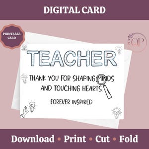 Cartão de felicitações para professores para impressão, modelo de agradecimento para download instantâneo, presente de fim de período escolar, cartão de semana de agradecimento, presente para professores