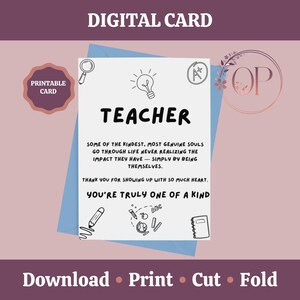 Danksagungskarten für Lehrer zum Ausdrucken, Lehrer Wertschätzung Karte, Lehrer Wertschätzung, Abschluss der Schule Geschenk für Lehrer, DIY Sofortiger Download PDF