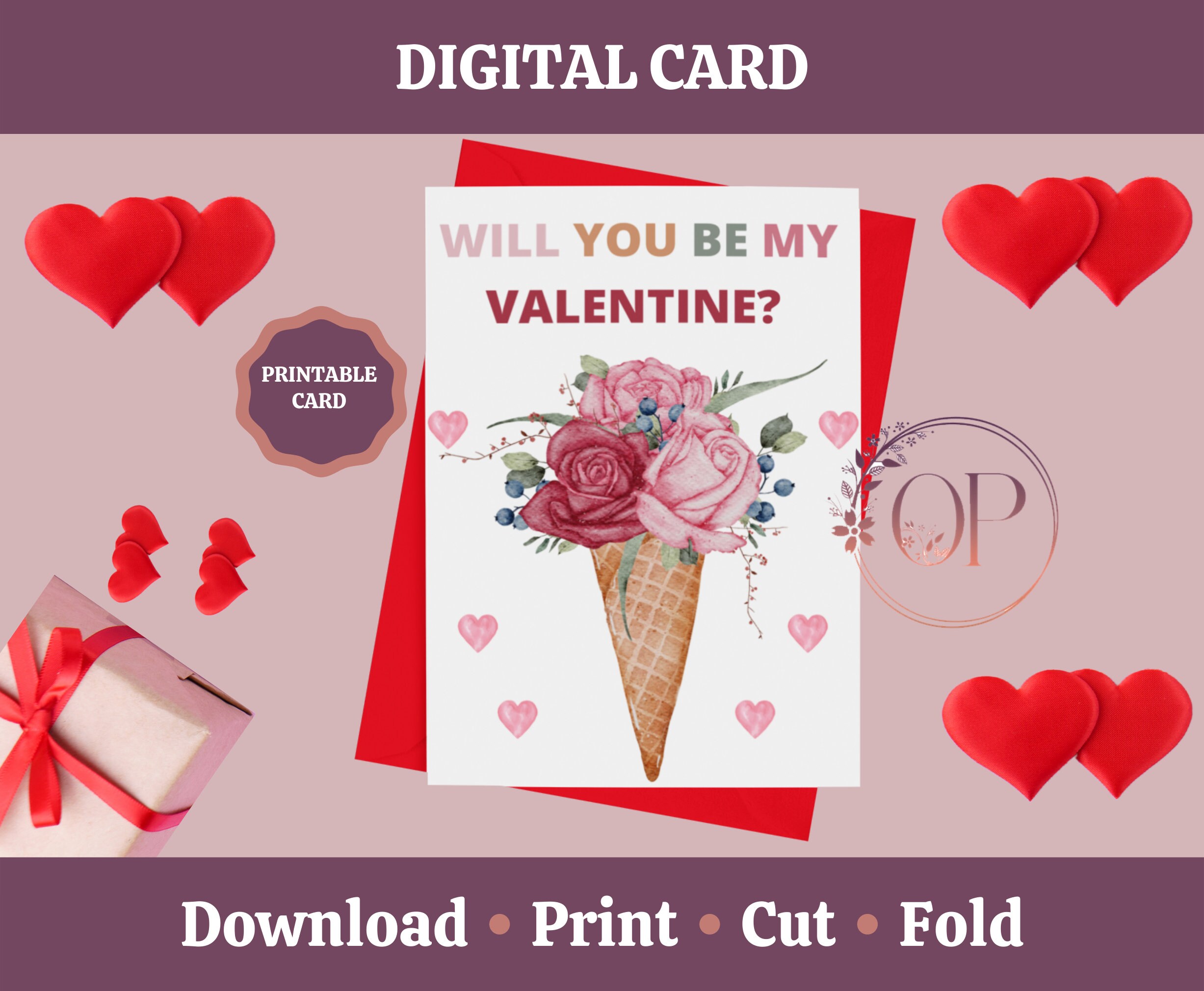 Printable Will You Be My Valentine, Valentines Day Card, Be My