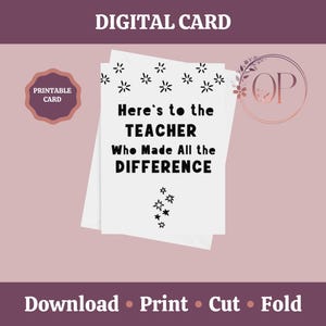 Druckbare Lehreranerkennungskarte, Lehrer-Dankeschön-Karte, TA-Karte, Lehrer-Karte, Erzieher-Karte, Karte vom Schüler, sofortiger Download
