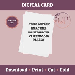 Carte imprimable de professeur, carte de la semaine d'appréciation, carte de remerciement de professeur, carte d'AT, carte d'assistant d'enseignement, d'un étudiant, téléchargement immédiat