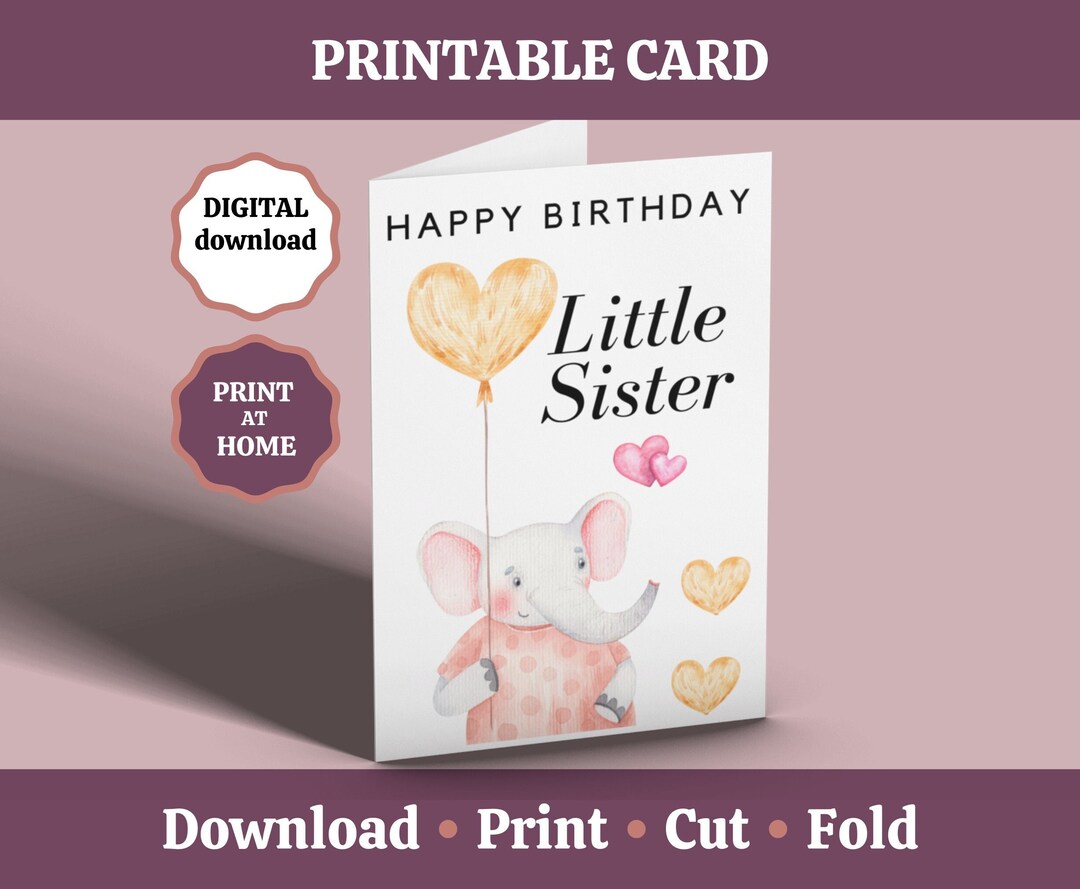 Sister Birthday Card Printable Little Sister Birthday Card Etsy