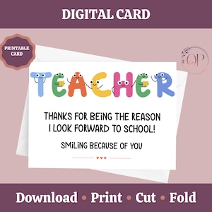 Cartão de agradecimento para professor para impressão, modelo de cartão para professor para download instantâneo, presente de fim de período escolar, semana de agradecimento para download instantâneo
