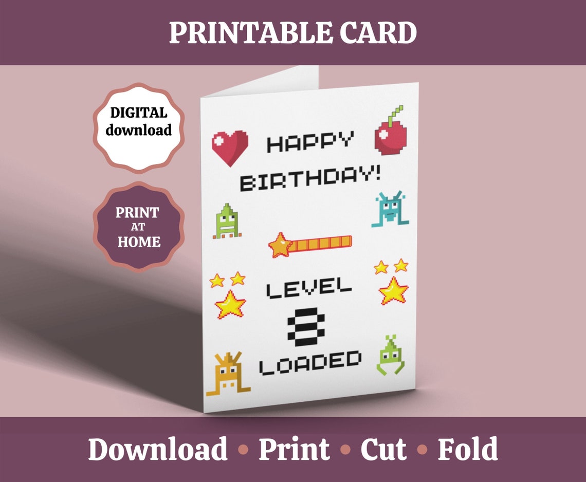 Printable Birthday Card Girl, 8th Birthday Card, 8 Year Old Girl Card ...