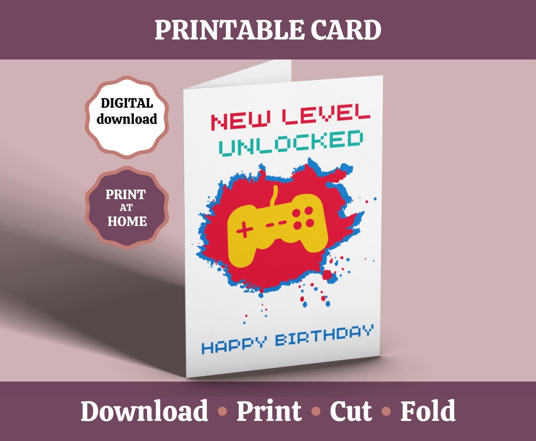 Gamer Birthday Card Printable, New Level Unlocked Card for Him, Son ...