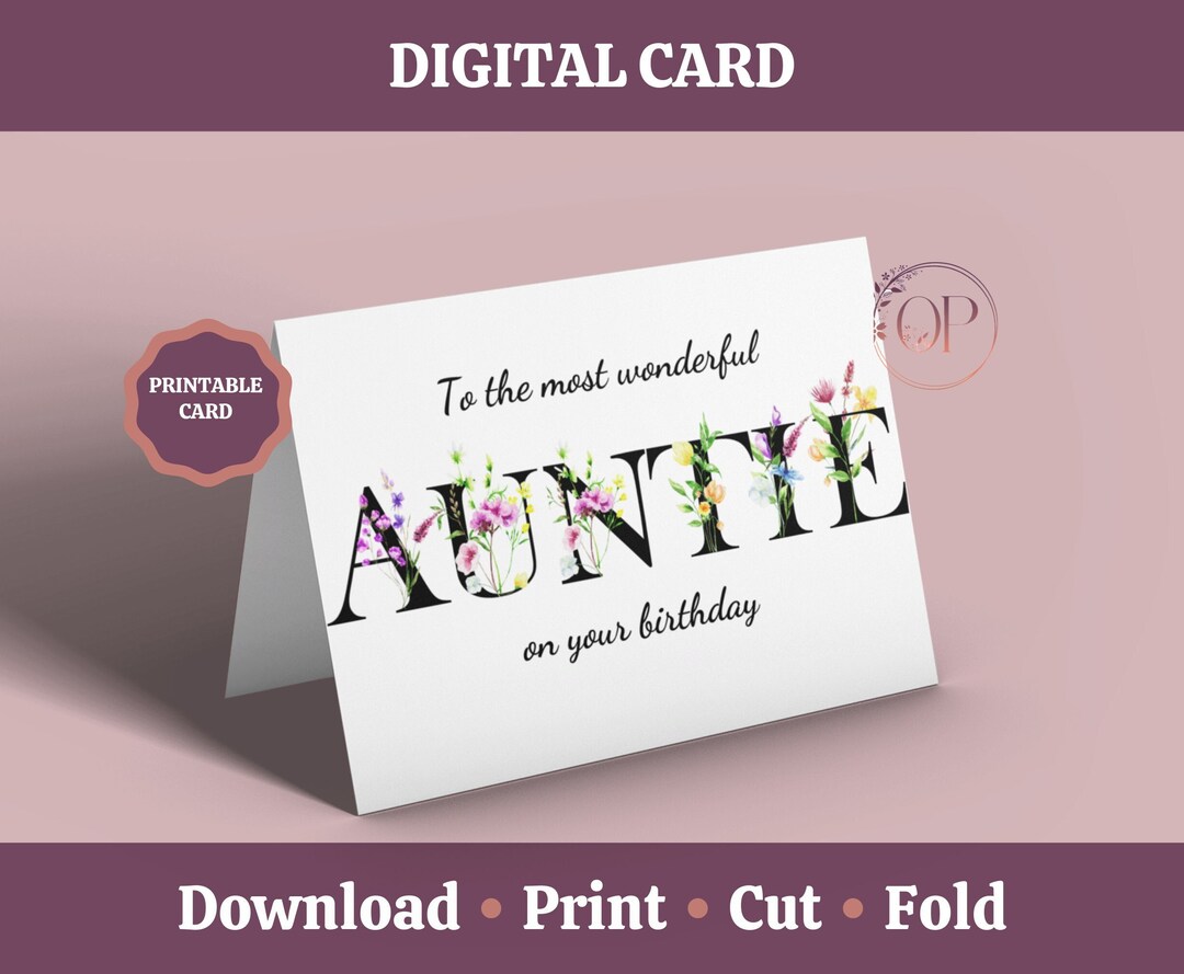 Auntie Birthday Card Printable, Aunt Birthday Card, Women's Card ...