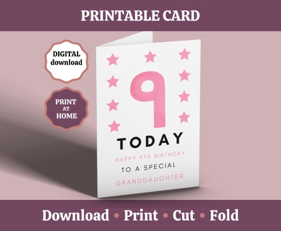 9th Birthday Card Printable 9th Birthday Card Girl Card for - Etsy