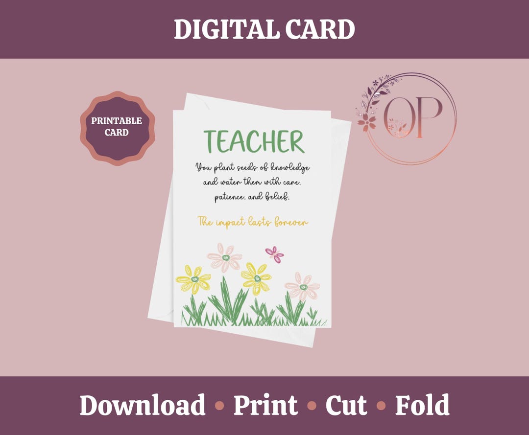Teacher Thank You Cards Printable, Teacher Card, Teacher Appreciation ...
