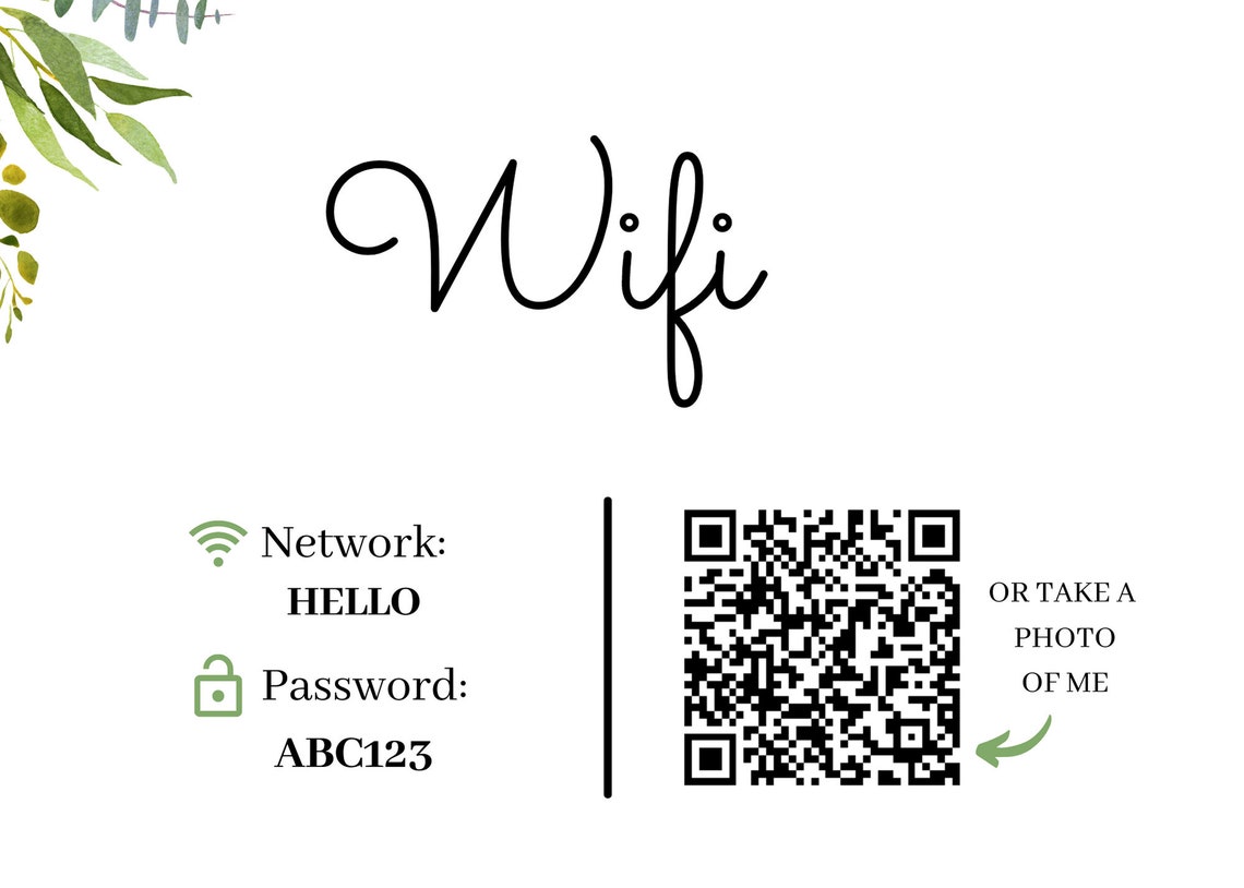 WIFI QR Code Printable Sign Wifi Code Wifi Password Sign Etsy