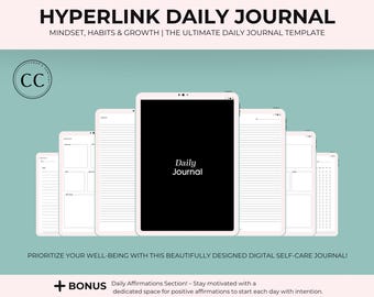 Digital Self-Care Journal | Hyperlinked PDF Planner | Guided Journal & Habit Tracker