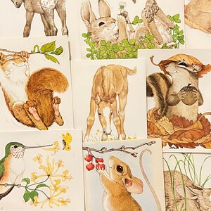 5 cartões vintage em branco com animais adoráveis