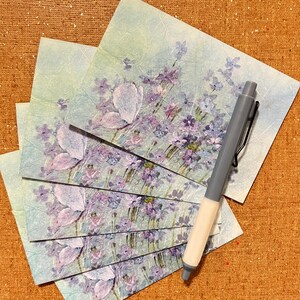 5 cartes de correspondance florales vintage vierges bleues et violettes