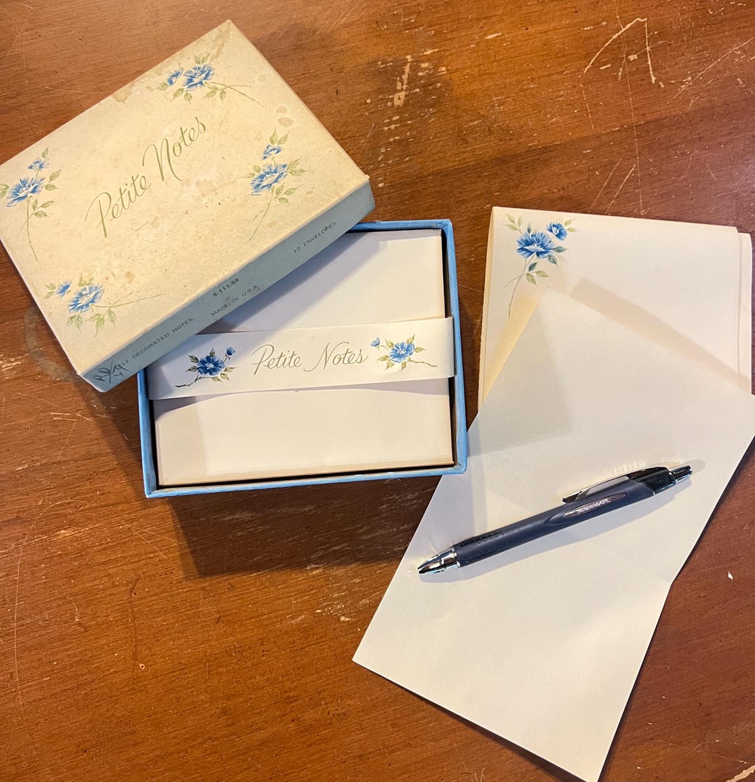 Set of 10 Vintage Blue Floral Note Cards With Envelopes and Original ...
