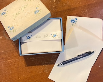 Conjunto de 10 cartões de visita vintage com estampa floral azul, envelopes e caixa original