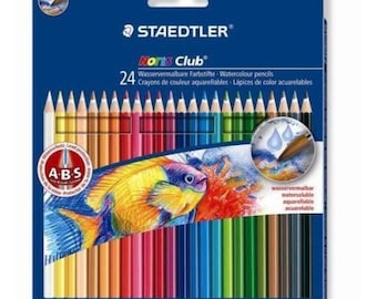 Staedtler Noris Aquarell Watercolour Colouring Artist Drawing Pencils - Water Soluble - Assorted Colours - 24 Pack | 14410NC24