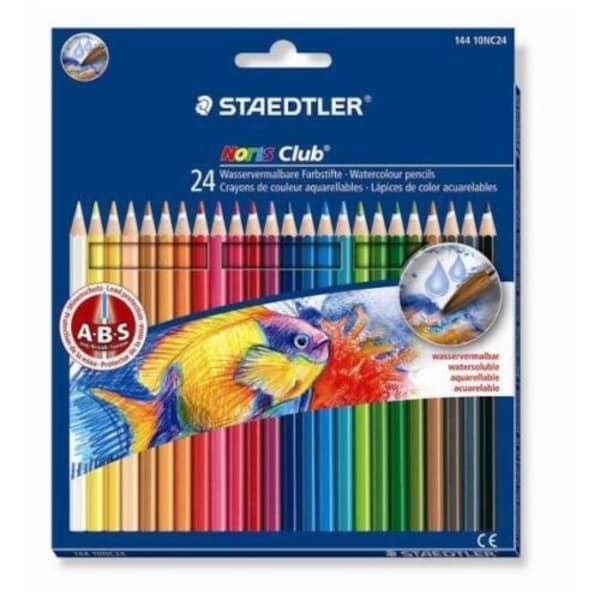 Staedtler Noris Aquarell Watercolour Colouring Artist Drawing Pencils - Water Soluble - Assorted Colours - 24 Pack | 14410NC24