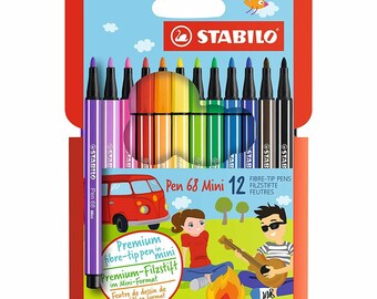 Stabilo Pen 68 MINI Fibre-tip Colouring Pens - Assorted Colours - Wallet of 12 | School Revision Stationery Colouring Art Manga