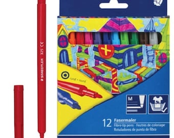 Staedtler Noris 325 Fibre-tip Felt-tip Coloured Pens - Round - Medium - Pack of 12 Assorted Colours - Adult Drawing Stationery