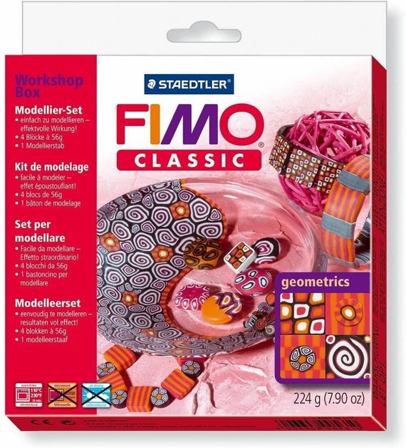 FIMO Classic Workshop Box Oven Modelling Polymer Clay - Geometrics -  Assorted Colours, 4 x 56g