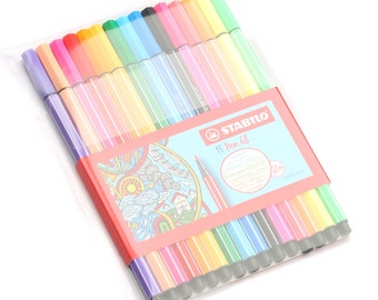 Stabilo Pen 68 Fibre-tip Colouring Pens - Assorted NEON Colours - Wallet of 15 | School Revision Stationery Colouring Art Manga