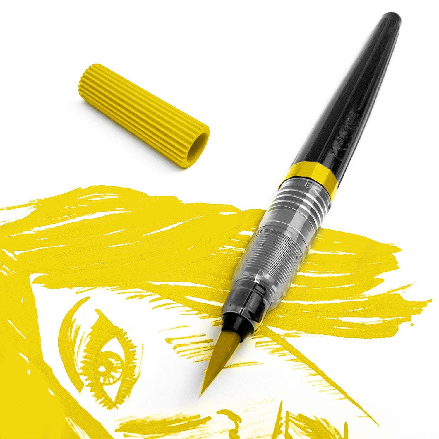 Pentel Arts Colour Brush Pen Nylon Tip Refillable, Watercolour,  Calligraphy, Manga Lemon Yellow Ink 