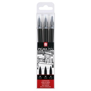 Sakura Pigma Micron Pigment Fineliner Pens 0.1/0.5mm/brush Black Ink  Blister Pack of 3 