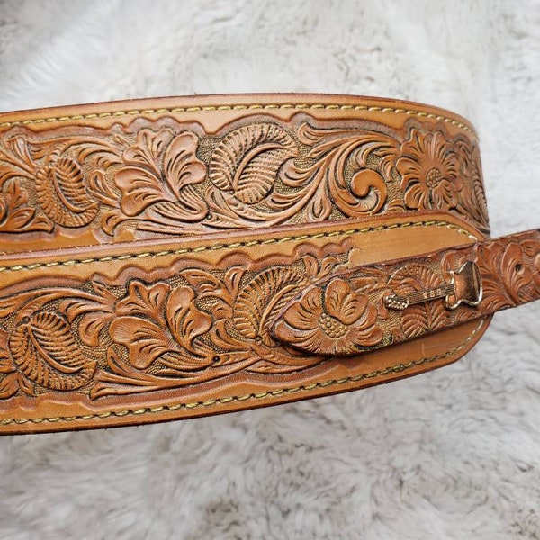 Floral Top Grain Leather Guitar Strap