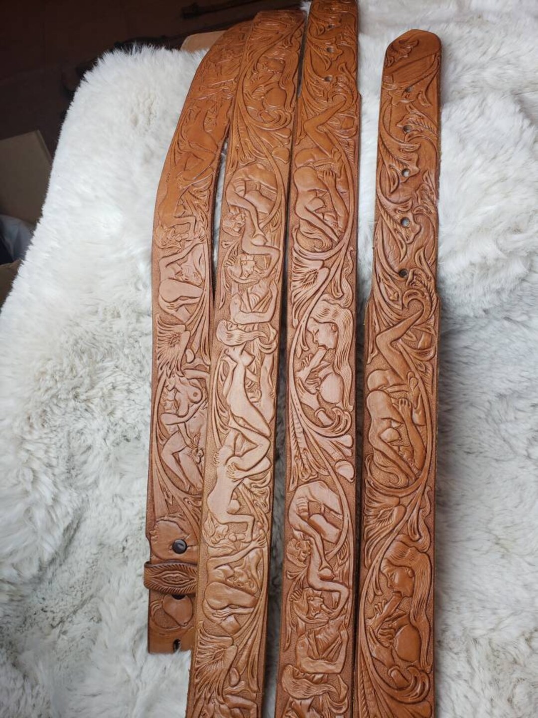 X Rated Carved Vintage Leather Belts Etsy