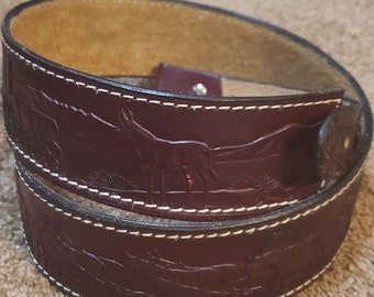 Top Grain Leather Banjo Strap - Death Valley 20 Mule Team Depiction