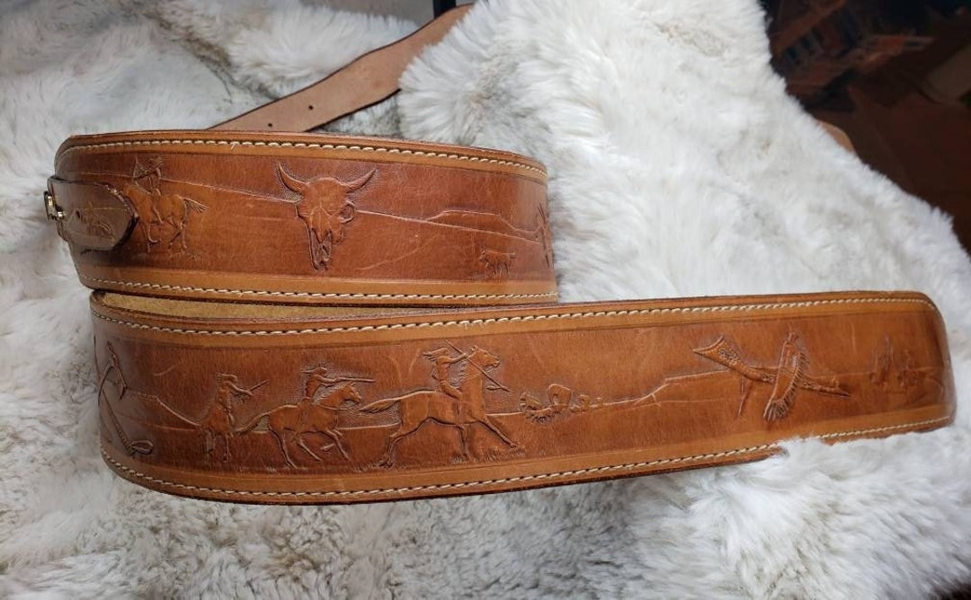 Brown Leather Native American Carved Guitar Strap - Etsy