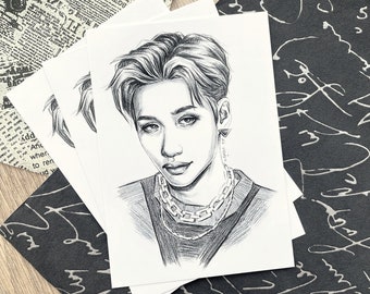 Stray Kids Bang Chan (Chris) Venom - Pencil Sketch A6 Art Print (Painting, K-Pop, Gift, SKZ)