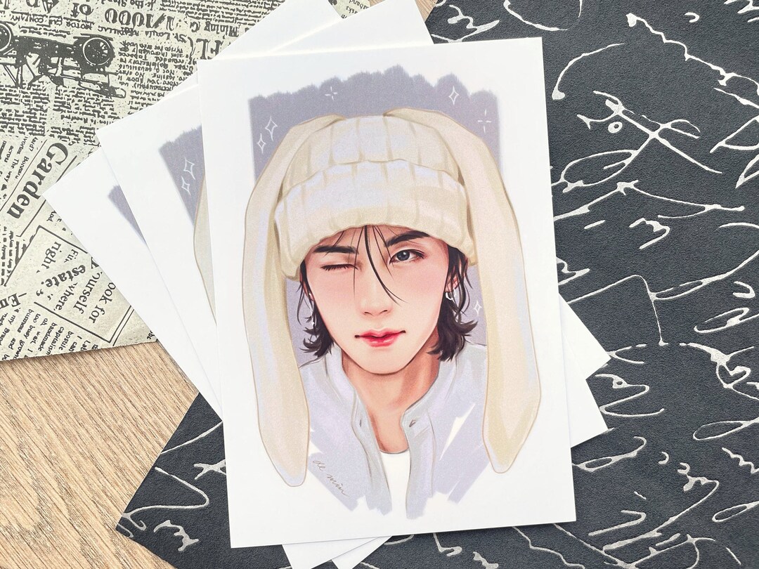 Seventeen Yoon Jeonghan Bunny Hat A6 Digital Art Print painting, K-pop ...