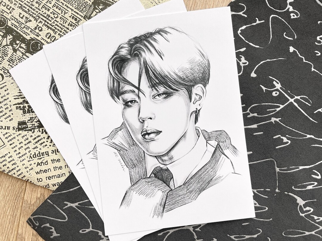 BTS Park Jimin Preppy Pencil Sketch A6 Art Print painting, K-pop, Gift ...