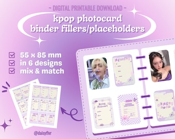 デジタルダウンロード Kpop Missing フォトカードバインダーフィラー / プレースホルダー - パープルノート [印刷可能、PC コレクション、トップローダーインサート、デコ]