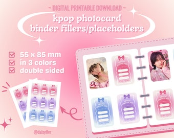 デジタルダウンロード Kpop Missing フォトカードバインダーフィラー / プレースホルダー - ピンクリボン [印刷可能、PC コレクション、トップローダーインサート、美的装飾]
