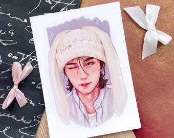 Seventeen ユン・ジョンハン バニーハット - A6 デジタルアートプリント (絵画、K-Pop、ギフト、SVT、カラット)