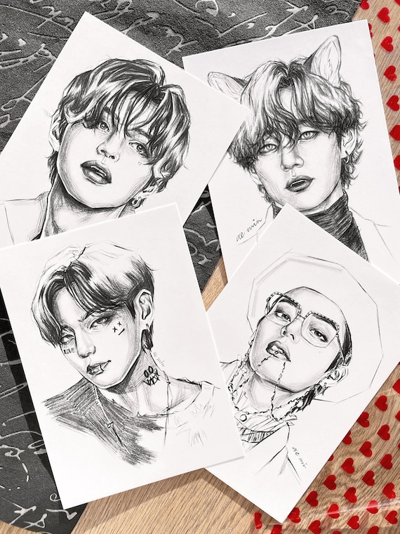 Buy BTS V kim Taehyung Tattoos Pencil Sketch A6 Art Print Online in India -  Etsy